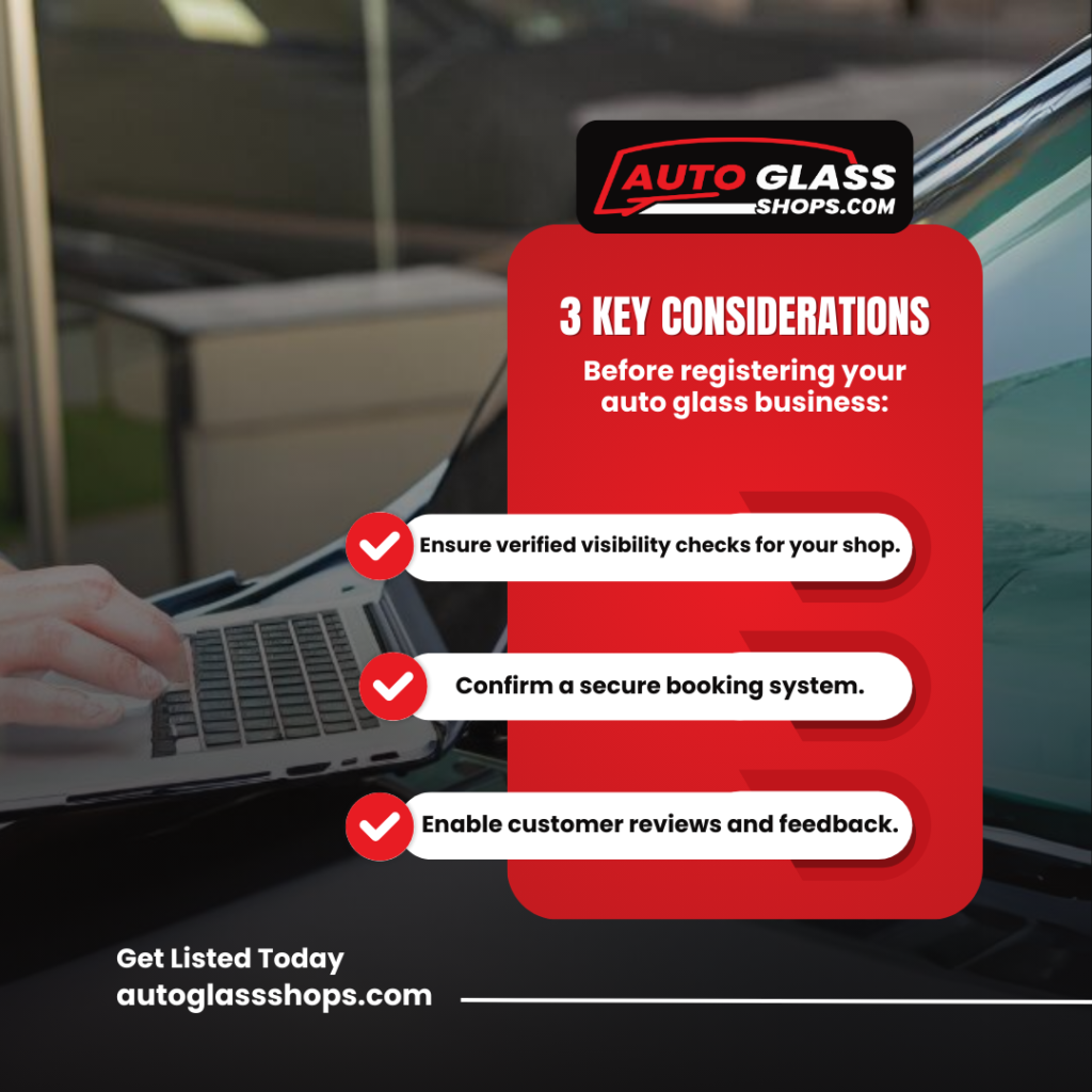 Promotional ad for AutoGlassShops.com with registration tips.